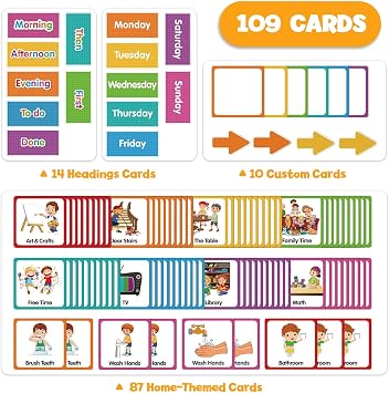 Large Visual Schedule Cards for Kids Chore Reward Chart,Bedtime Routine Cards for Toddlers, Includes 109 Cards for Home School Planner,Autism Learning Materials