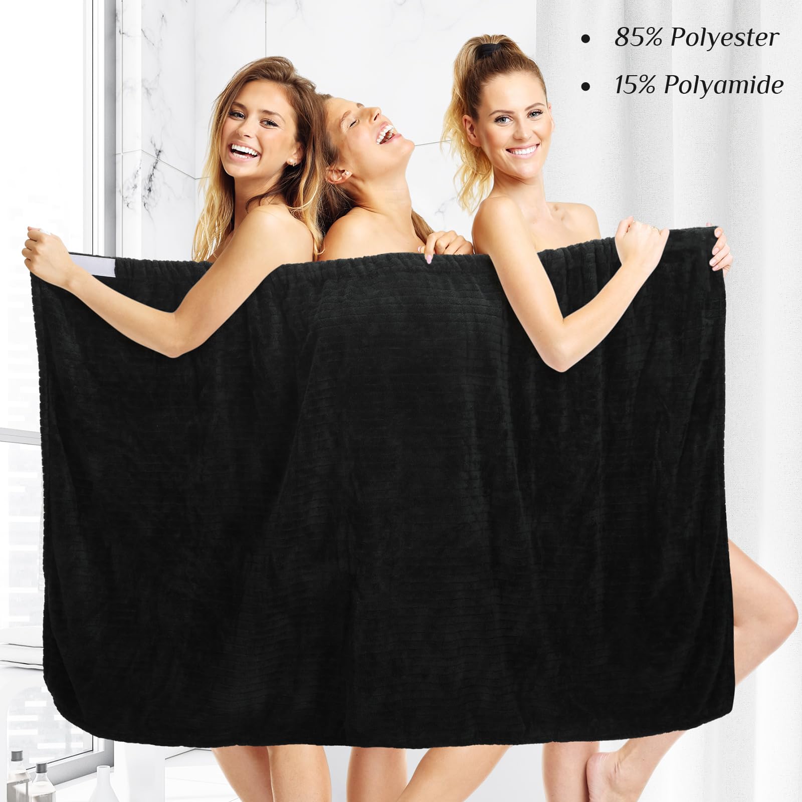 4 toallas de spa para mujer, bata de spa con cierre ajustable, parte superior elástica, envolturas ligeras para baño y ducha (negro, rayas) 4