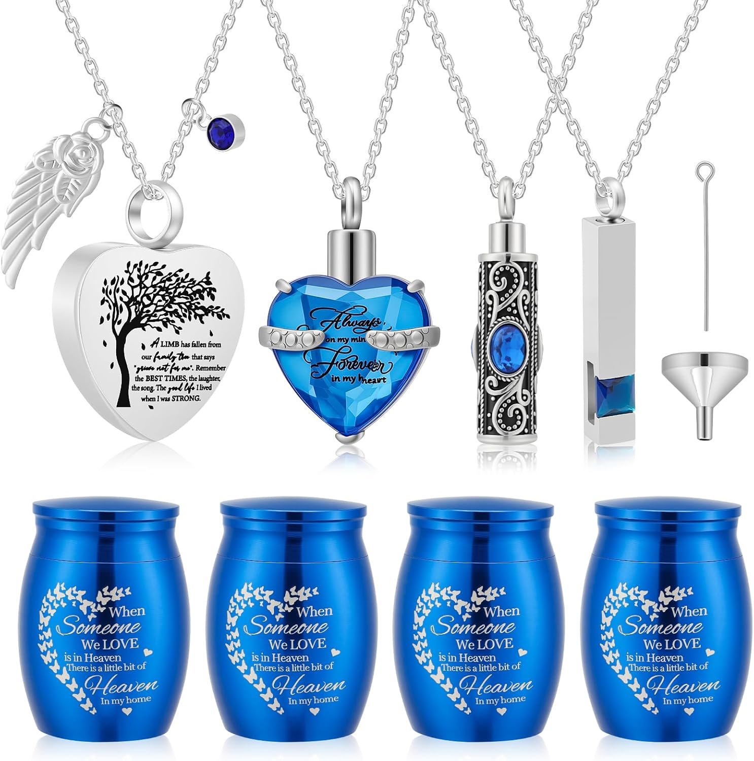Small Urns for Human Ashes Cremation Urns Keepsake Set of 8, Cremation Ash Holders Locket for Women Men, Blue