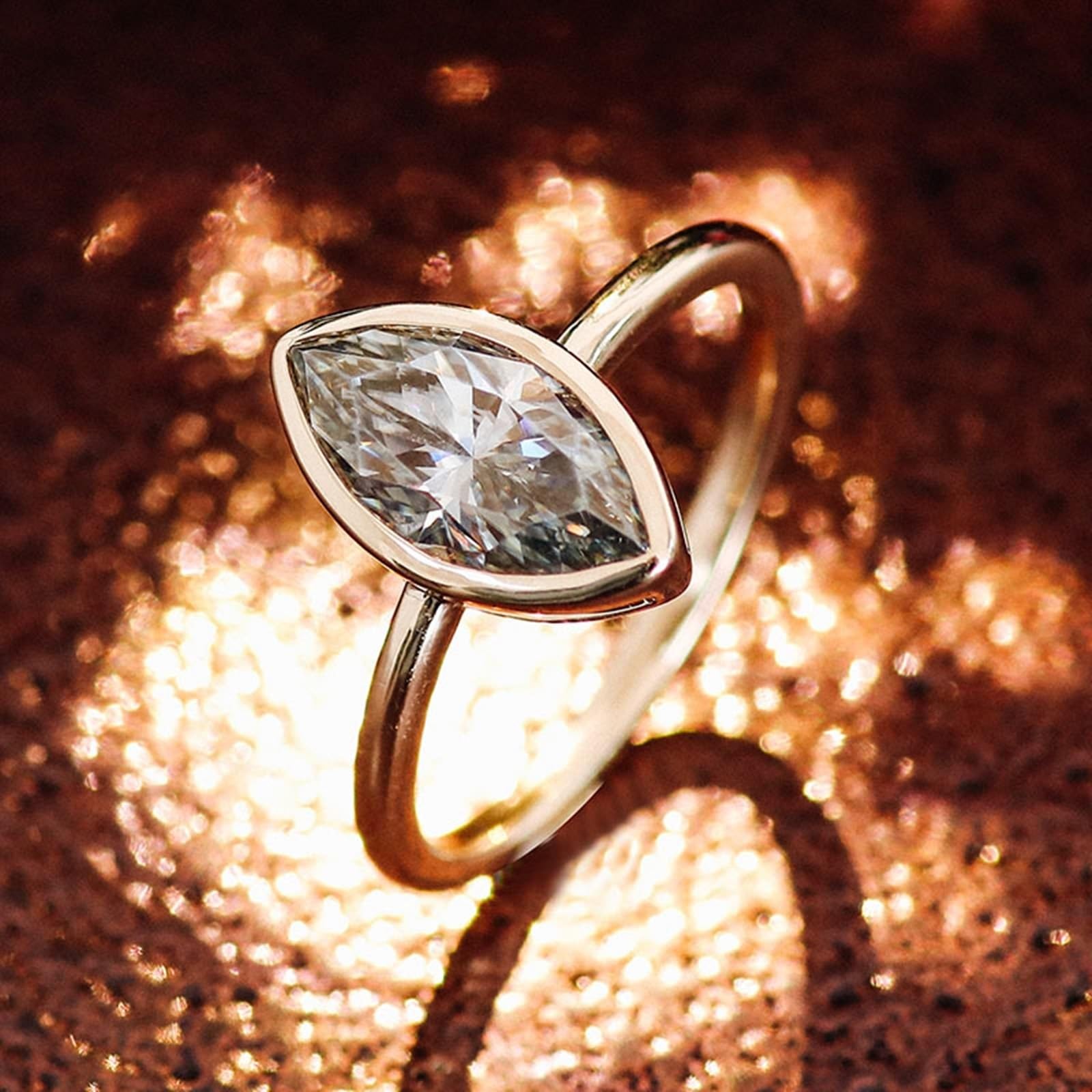 KnSam Verlobungsring 9K/14K/18K Gold, Klassiker Zierlich Eheringe mit 2ct Moissanit Marquise Hell Grau, Gelbgold Au375/ 585/750 Freundschaftsringe Pärchen Ringe Echt Gold Schmuck, Gr.47-62
