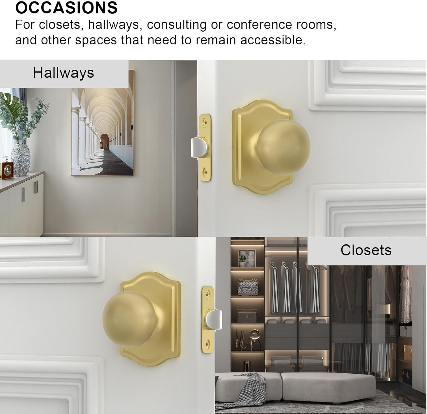 Goldenwarm Brushed Gold Passage Door Knobs, Closet Door Knobs Gold Interior for Closet & Hallway 3 Pack