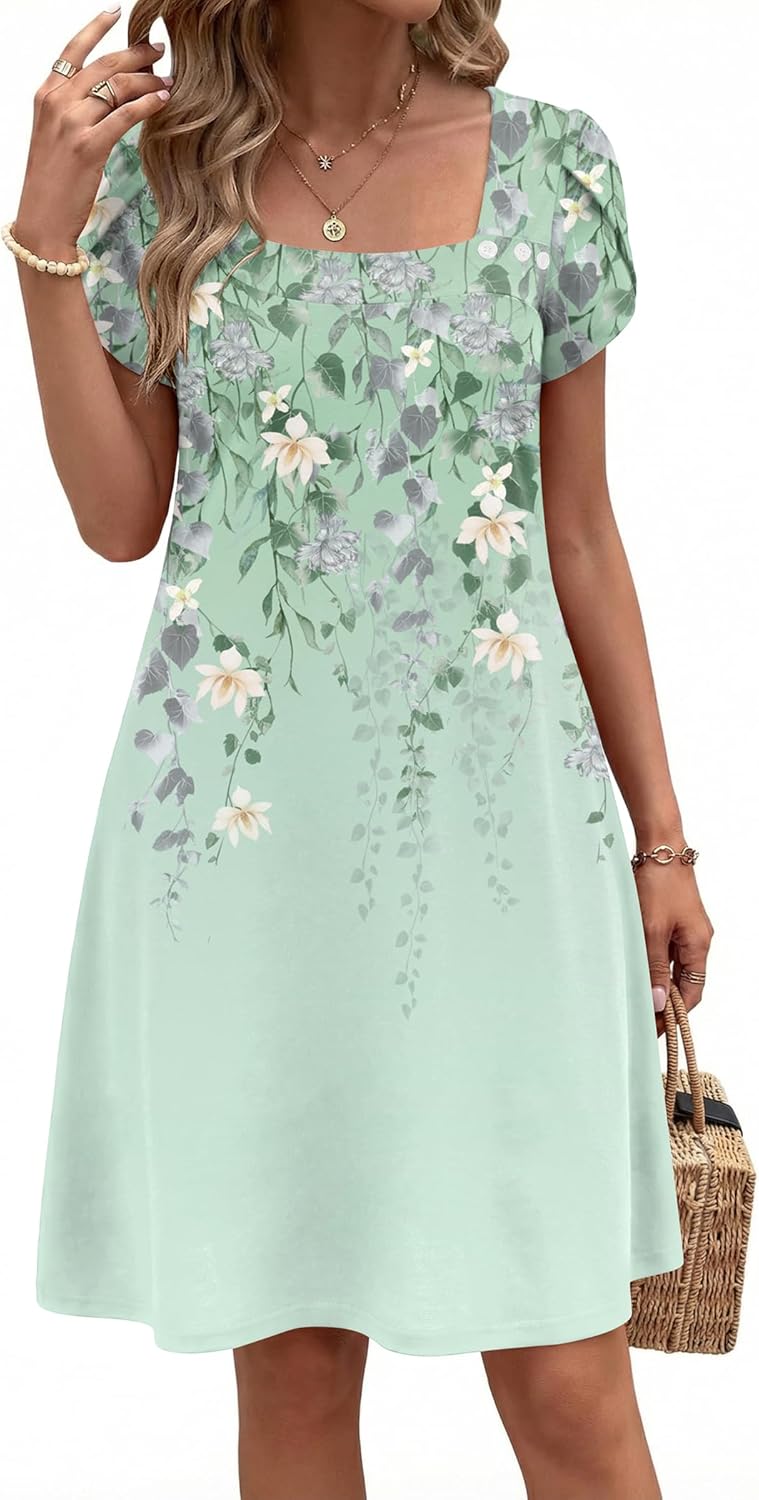 ZEAGOO Summer Dresses for Women 2026 Sundress Short Petal Sleeve Dress with Pockets Floral Dresses for Casual - Image 2