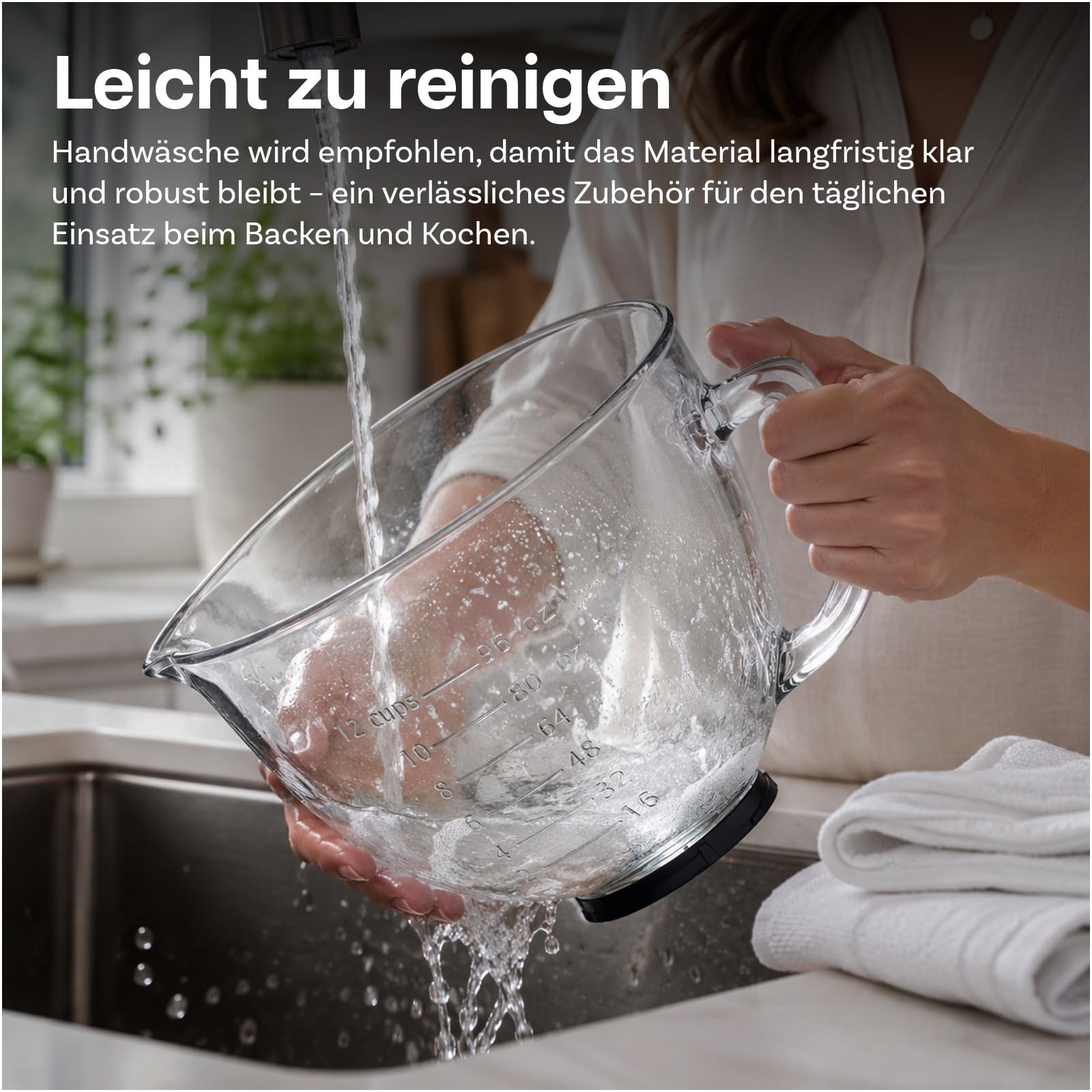 MMOBIEL Rührschüssel aus Glas für KitchenAid 4.3, 4.7/4.8L Artisan & Classic Serie Küchenmaschinen Zubehör 4.8L Glasschüssel mit Griff, Ausguss & Messmarkierungen – Nur Handwäsche