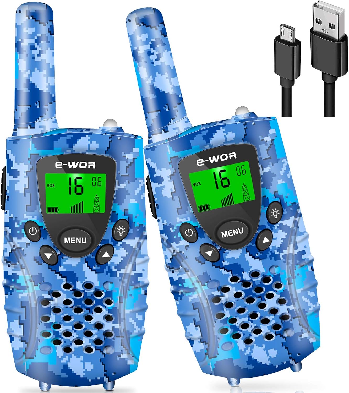 Walkie Talkies for Kids, Birthday Boys Gift, Rechargeable Kids Walkie Talkies for Boys, 4 KM 22 Channels Toys Walkie Talkies for 3-12 Year Old Kids (Camouflage Blue)