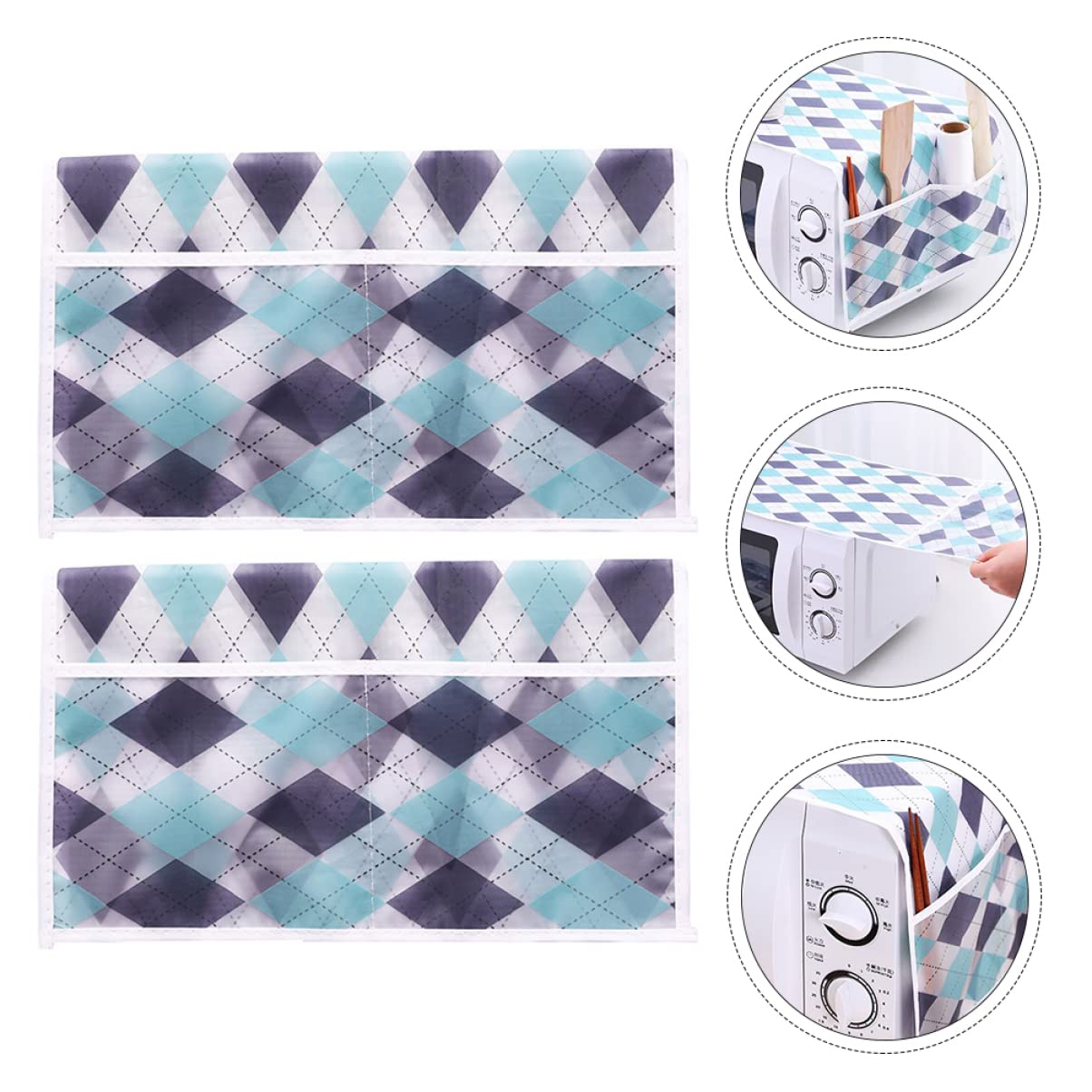 FUNOMOCYA 4pcs Microwave Oven Cover Side Pockets Random Pattern Kitchen Protector Towel Cloth for Dust and Grease Stylish Storage for Utensils