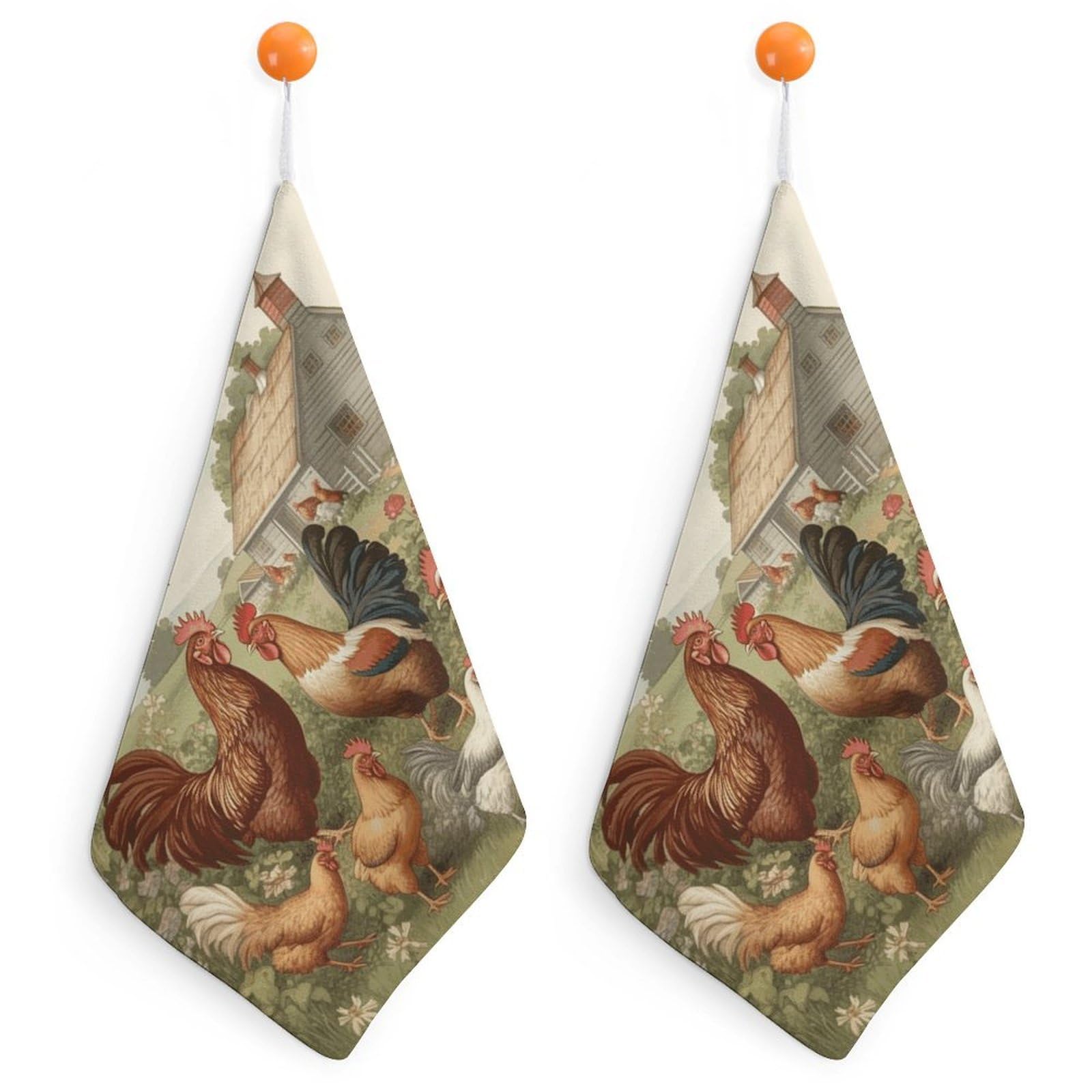 VstaDank Chickens and Farm Hanging Hand Towels with Loop Quick Dry Small Towel Microfiber Face Cloths Ultra Soft Absorbent Dish Towels for Kitchen & Bathroom 11.8 X 11.8 in
