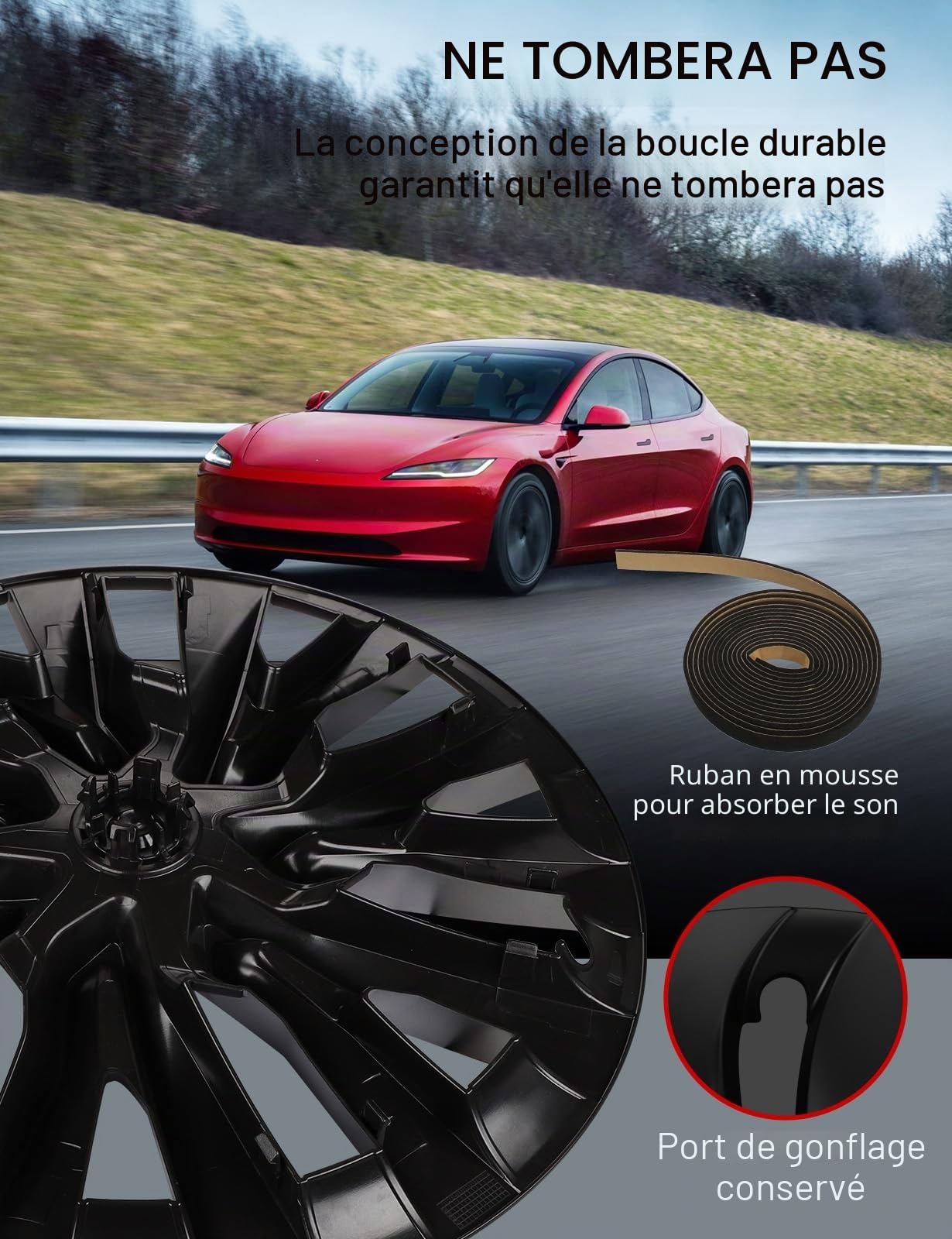 BASENOR Lot de 4 enjoliveurs argentés de 45,7 cm pour Tesla Model 3 Nova 2026-2024, protection de jante, accessoires de rechange pour Model 3 Highland