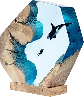 Orca and Diver Scuba Resin Wood Lamp, Orca Gift, Ocean Theme Diorama, Orca Lamp, Ocean Lamp, Diver Lamp, Unique color changing resin wood lamp (5x9 inch)