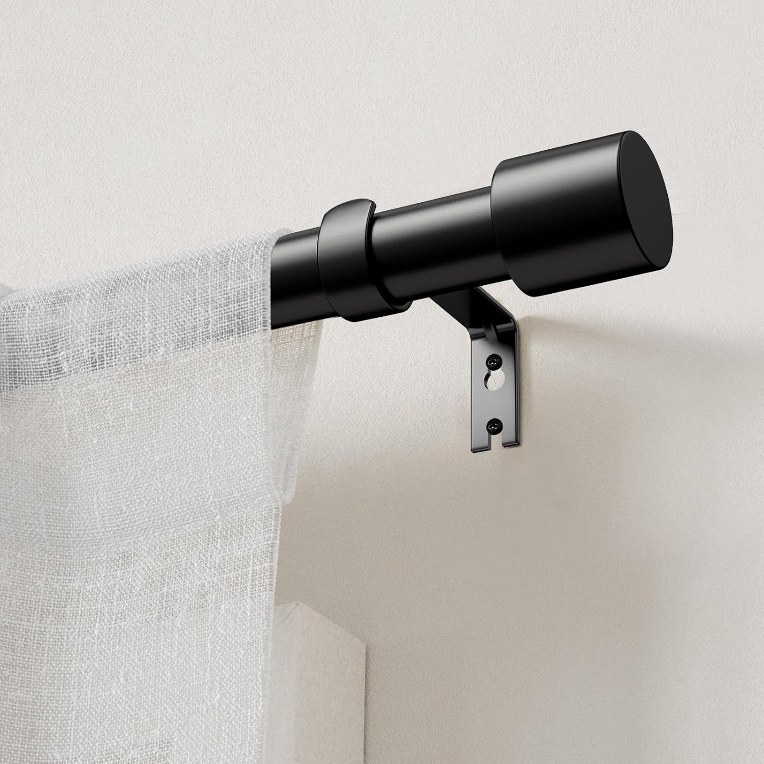 IFELS Heavy Duty Fixed Curtain Rod Brackets, Curtain Rod Wall Bracket Hooks for 1 or 7/8 Inch Curtain Rod (Black, Set of 3)