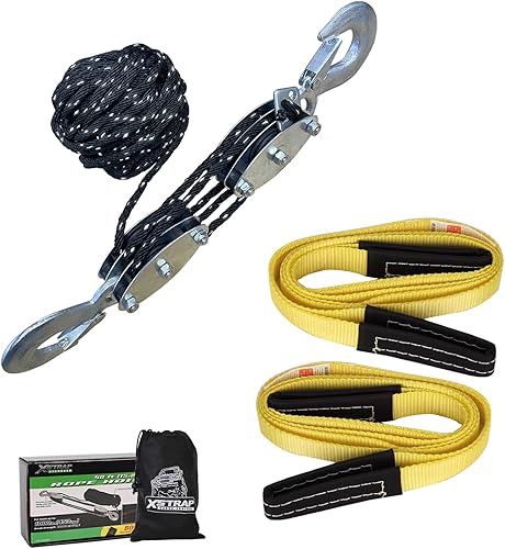 XSTRAP - Polipasto de cuerda reflectante de 50 pies de resistencia a la rotura de 2,000 libras + 2 correas de malla de elevación de 1 x 8 pies