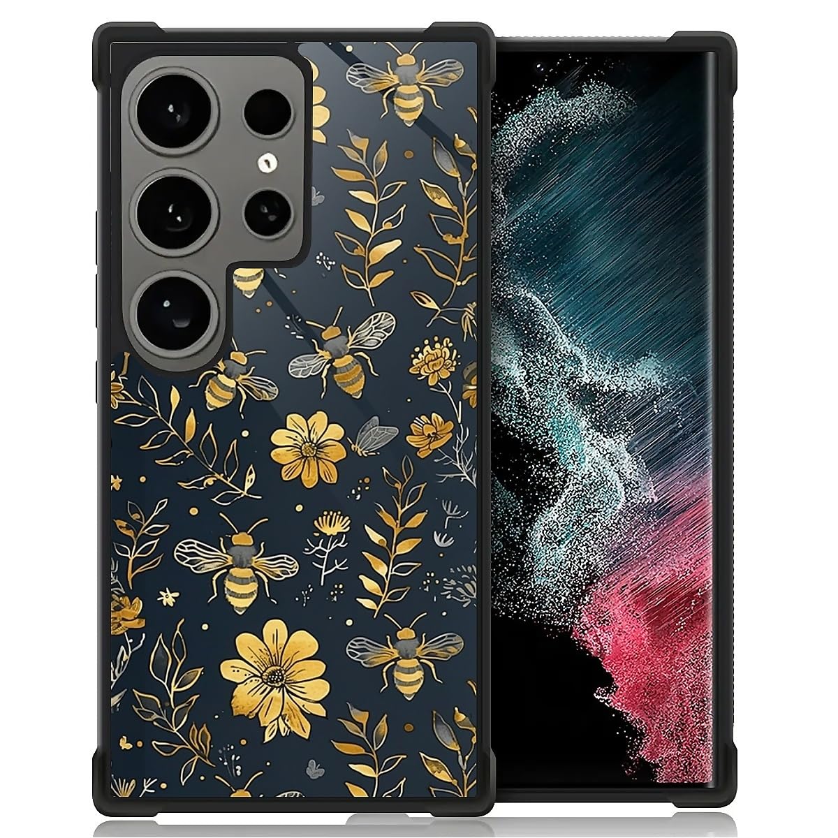 Goodsprout Compatible with Samsung Galaxy S24 Ultra Case,Vintage Yellow Bee Floral Amazing Pattern Design Shockproof Anti-Scratch Hard PC Back Case