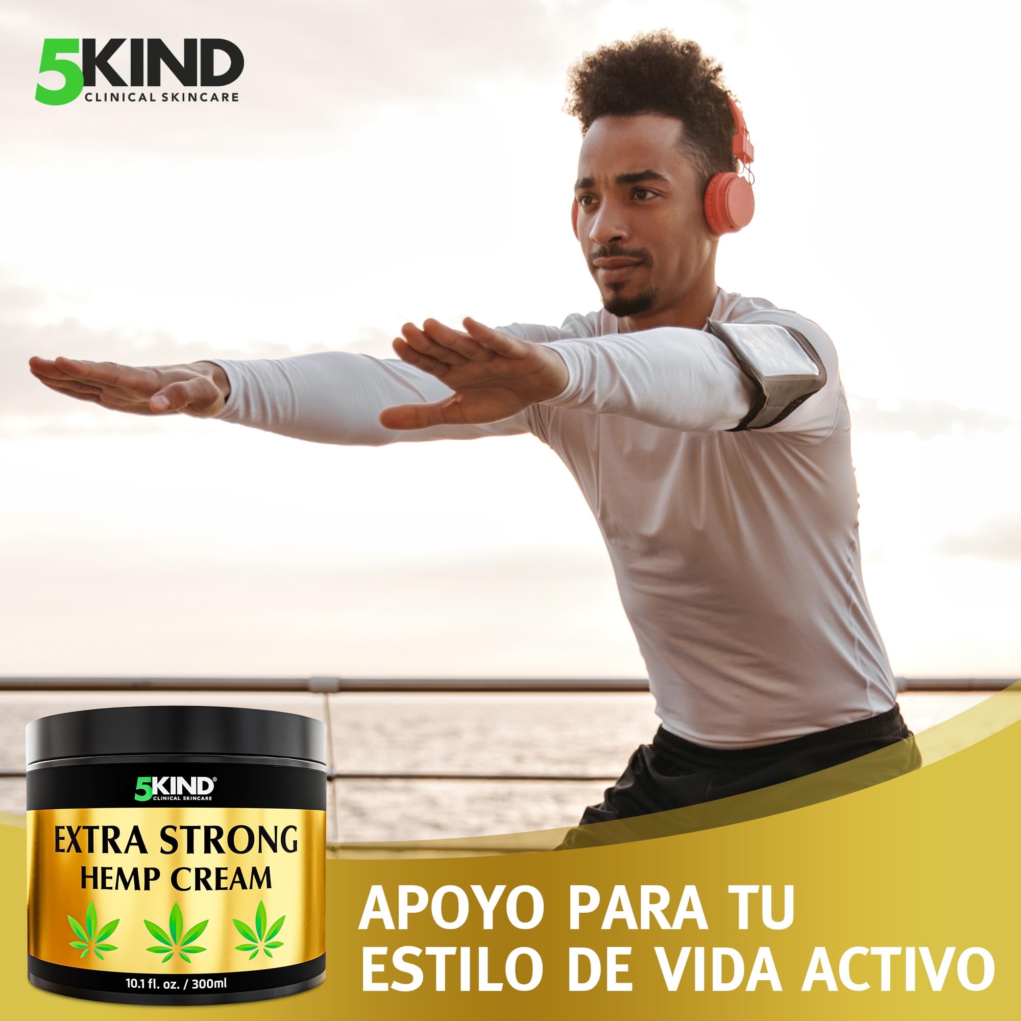 5kind Crema de cáñamo extra fuerte 300 ml - Crema de aceite de cañamo y árnica - Crema masaje, espalda, región lumbar, músculos, rodillas, cuello, hombros - Rica en extractos naturales
