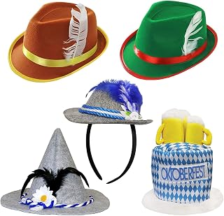 German Oktoberfest Hats for Adults - 5 Pack of Fancy Dress Hats for Oktoberfest German Parties Fancy Dress Hat Accessories