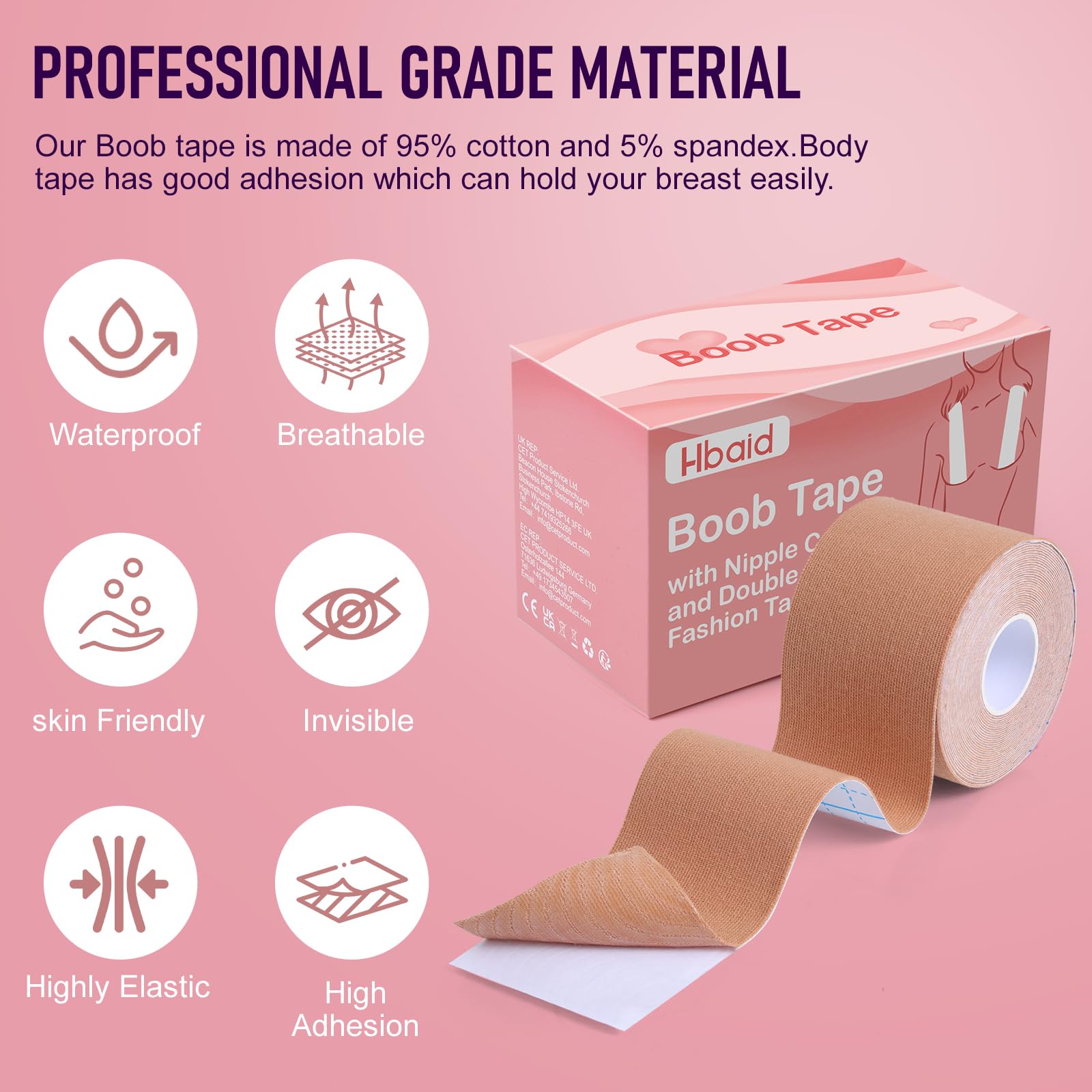 Ultimate Breast Tape Kit for Women, 1 Roll Boob Tape, 8 Pairs Nipple Covers, 41pcs Fashion Tape Strips and Test Pad, Hypoallergenic, Waterproof & Reusable for Dresses, Weddings, Sports - 3