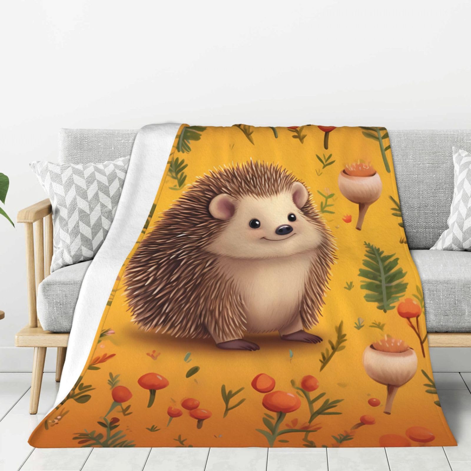 Hedgehog Throw Blanket Plush Flannel Fleece Blanket, Soft Lightweight Cozy Blankets 60"X50" for Bed Couch Sofa Travel