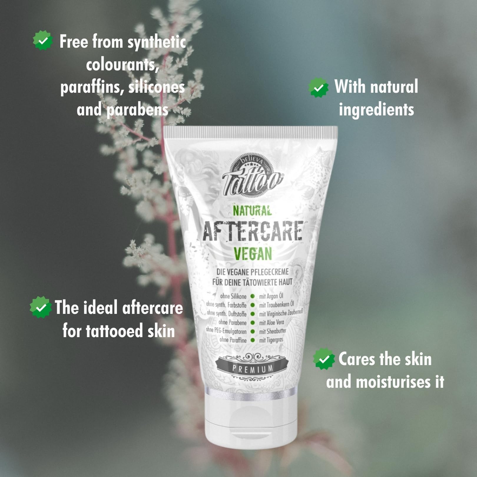 Believa Tattoo Aftercare - 100% vegan tattoo Cream for your skin - 150ml, 150 ml (Pack of 1) - Image 2