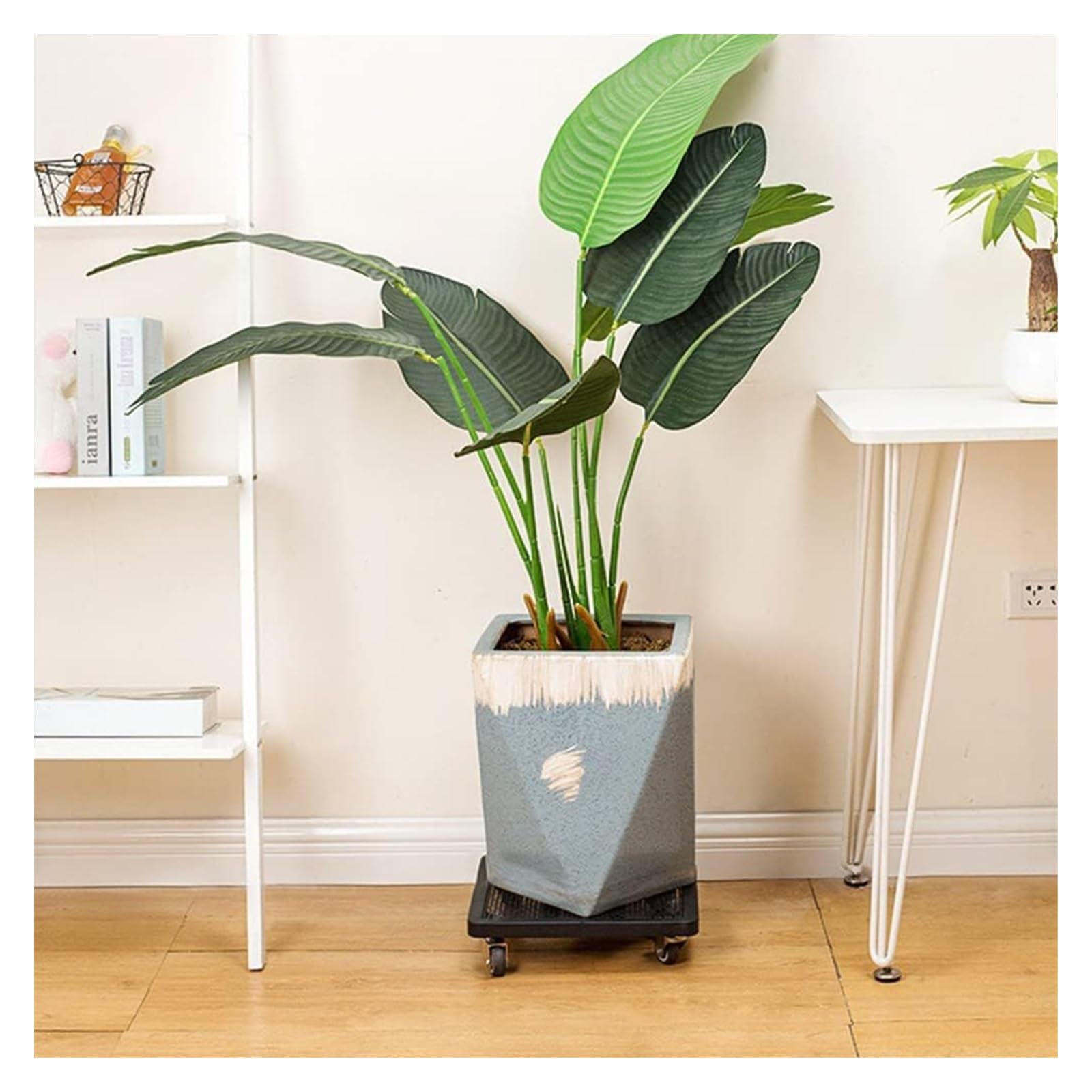 Portavaso resistente con ruote, in metallo, per interni ed esterni, mobile con 2 freni (nero, 40 x 40 cm)