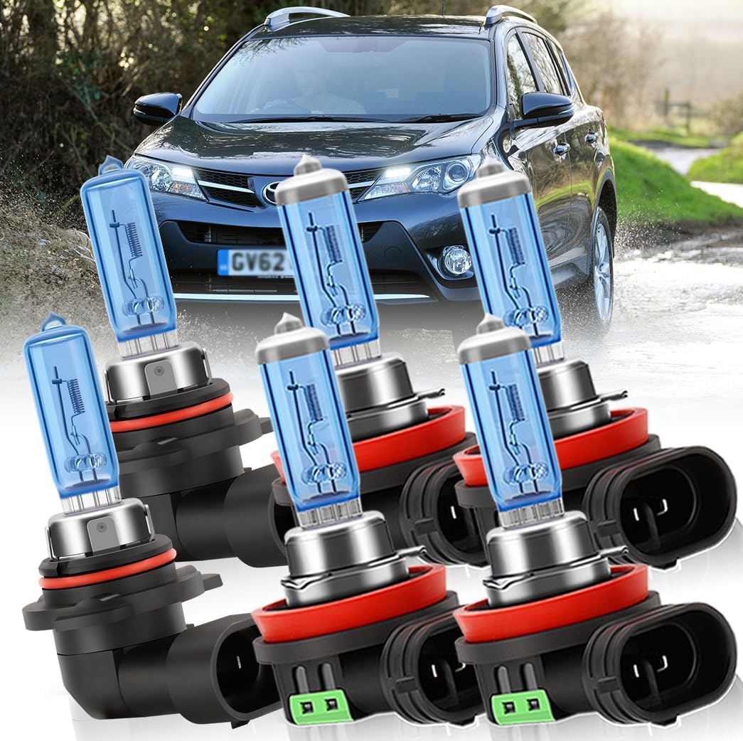 Upgraded Halogen Headlights For Toyota RAV4 2013-2015, 9005 High beam & H11 Low Beam & H11 Fog light Bulbs Combo, 6000K White 300% Brightness, Plug and Play, Pack of 6