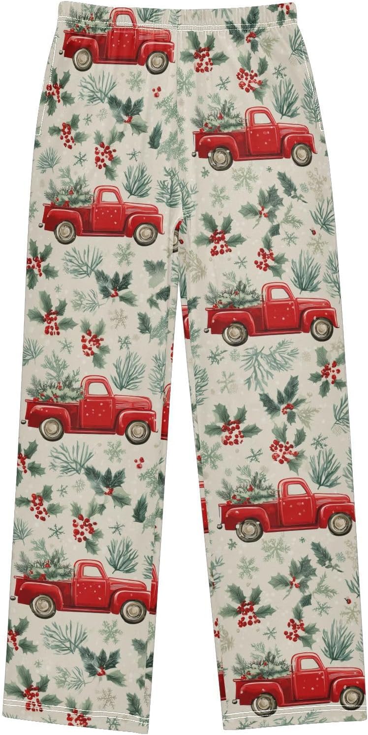 visesunny Boys' Pants Vintage Christmas Red Truck Jogger Pants Elastic Waist Long Bottoms Trousers with Pockets S-XL