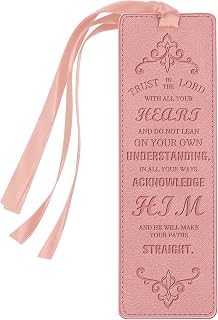 FINPAC Leather Bible Bookmarks, Bible Verse Book Markers | Vegan Religious Bookmarks, Church Gifts for Women Men [Trust in The Lord with All Your Heart] - Pink