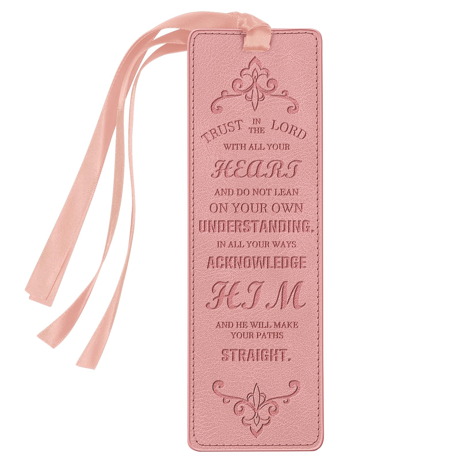 FINPAC Leather Bible Bookmarks, Vegan Religious Bookmarks, Bible Verse Book Markers Church Gifts for Women Men [Trust in The Lord with All Your Heart] - Pink