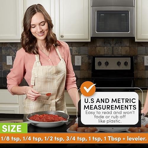 Miniatura 7 de Spring Chef Juego de batidora de masa de acero inoxidable y raspador de banco, cucharas medidoras rectangulares de acero inoxidable y negro, juego