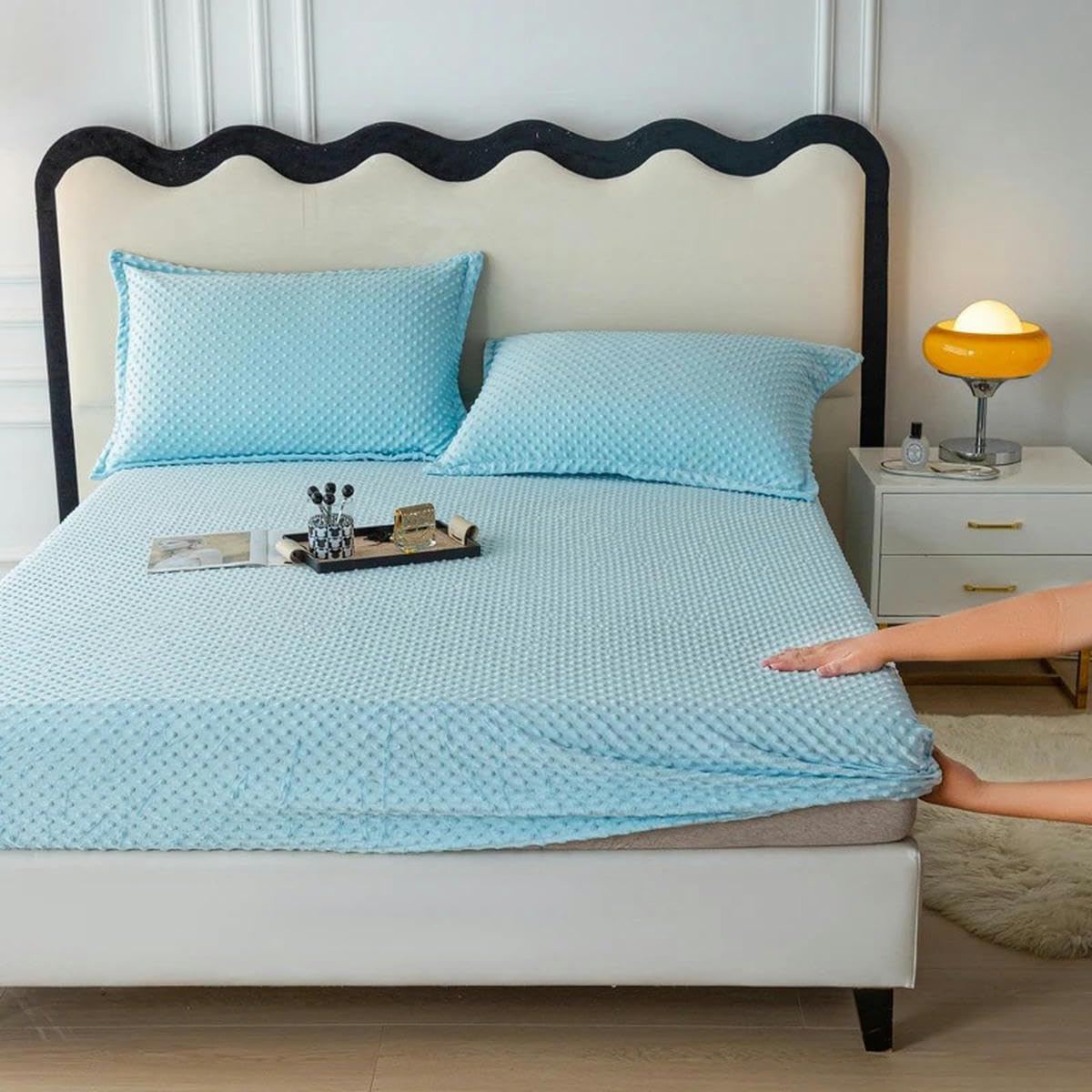 1pc Skin-friendly Fitted Sheet Velvet Bedsheets Plain Bed Cover постельное белье Winter Mattress Covers (No Pillowcase)-tianlan-138x190cm 1pc
