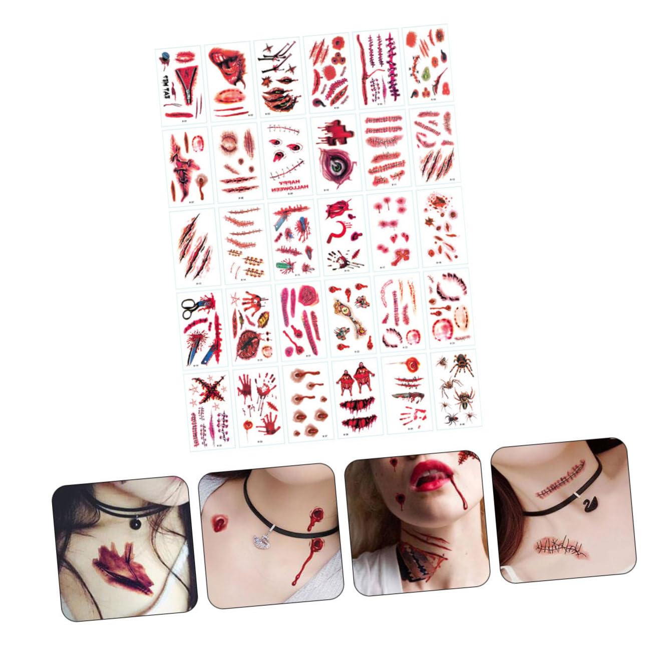 Beavorty 300hojas Pegatinas De Halloween De Tatuajes Temporales Falsos Para Fiesta Decoraciones De Cuerpo Para Celebraciones Espeluznantes
