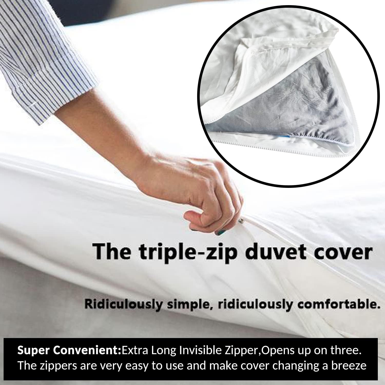 Duvet Cover, 3-Side Zipper, Tencel Lyocell, Triple-Zip System, Softest 100% Natural 90x105 Inches (King)