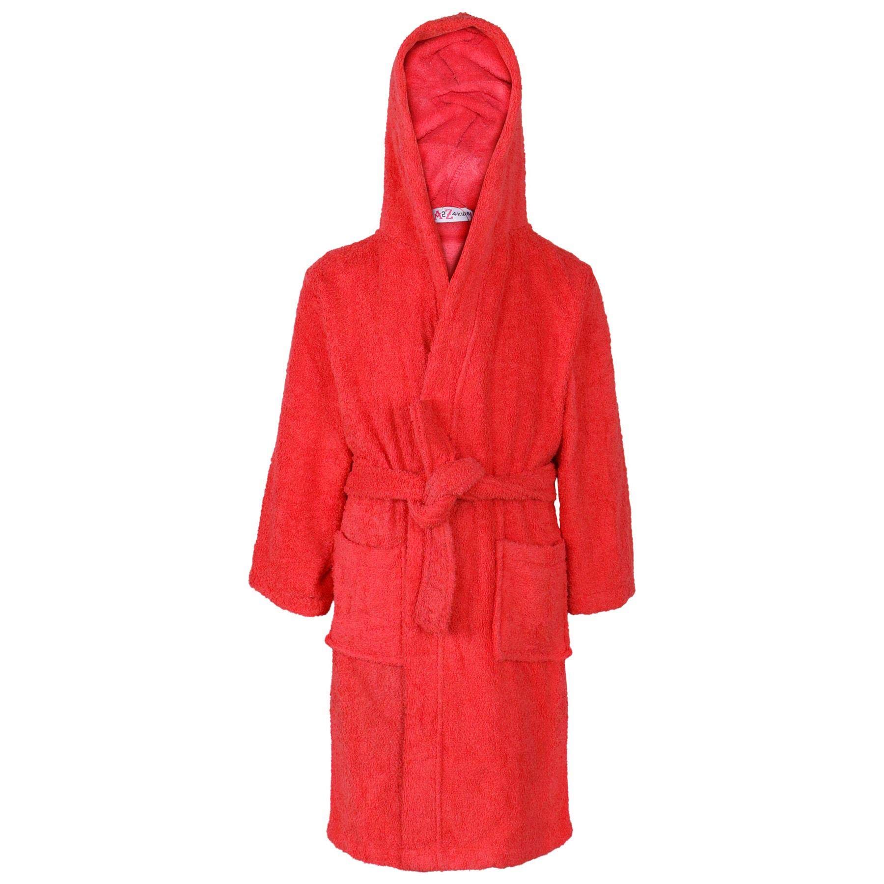 A2Z 4 Kids Girls Boys Terry Towel Beach Bathing Hooded - Towel Bathrobe Red_3-4