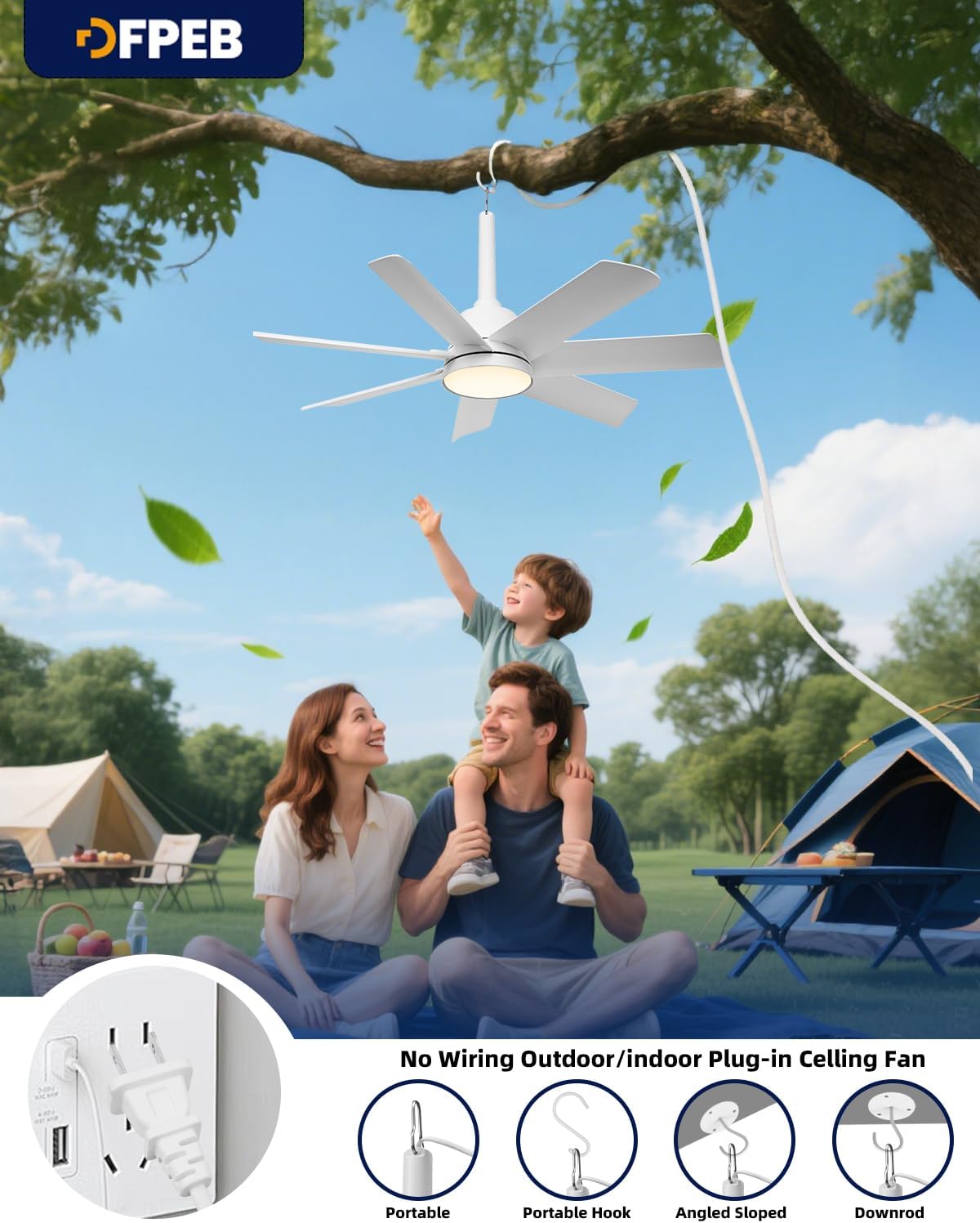 28'' Outdoor Ceiling Fans with Lights and Remote, LED Gazebo Hanging Fan with Hook, 3CCT 3000K-6500K Dimmable Gazebo Fan, 6-Speed Quiet Ceiling Fan with Timer for Patio, Porch, Pergola, Garage, white