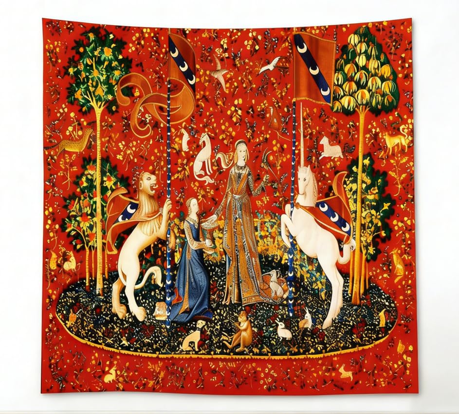 FEASRT Medieval Art Tapestry Maiden and Unicorn, 60x60 Inches Soft Flannelette, for Bedroom, Living Room, Dorm — image 1