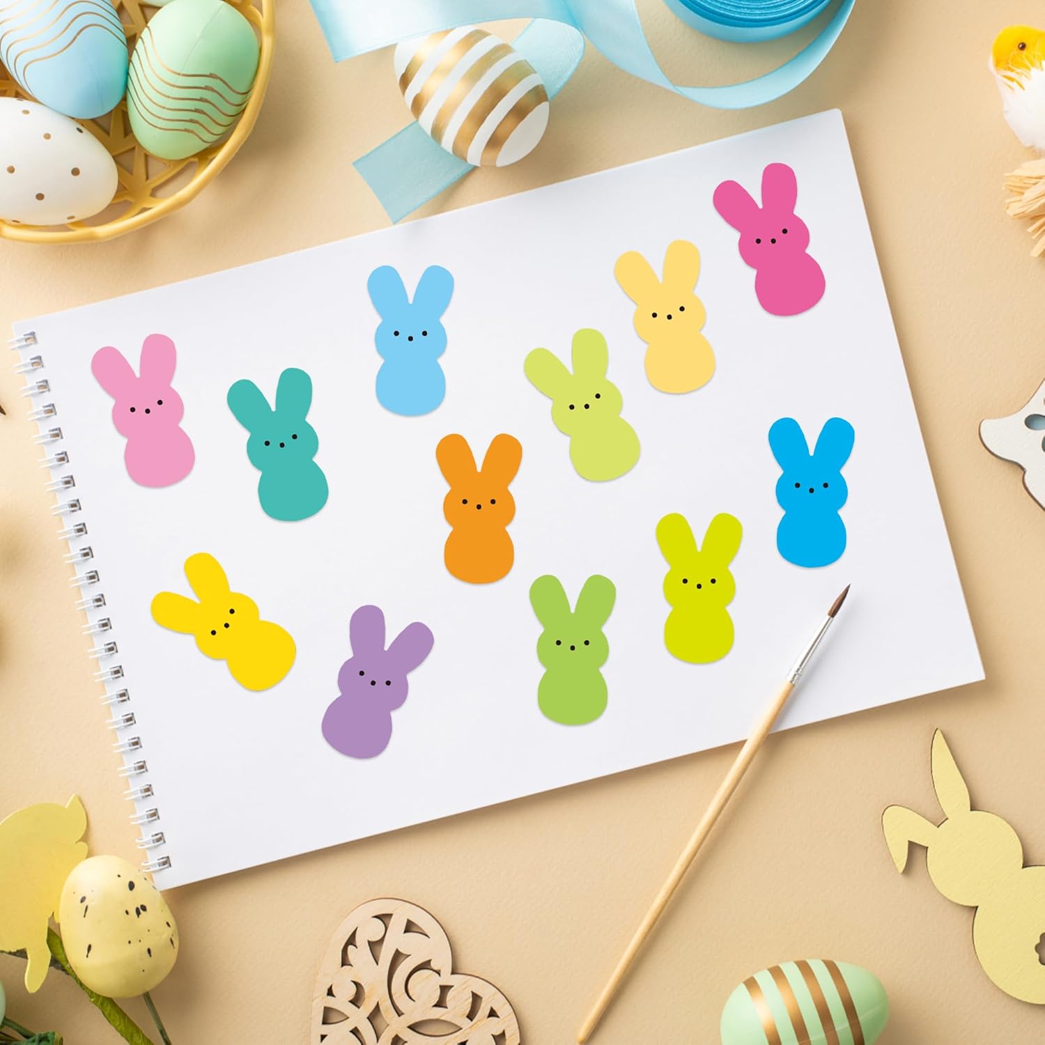 1200 Pcs Easter Bunny Stickers Bunny Peeps Stickers Roll 12 Color Easters Rabbit Self-Adhesive Label Stickers for Easter Party Craft Gift Envelopes Decorations, 2 Rolls