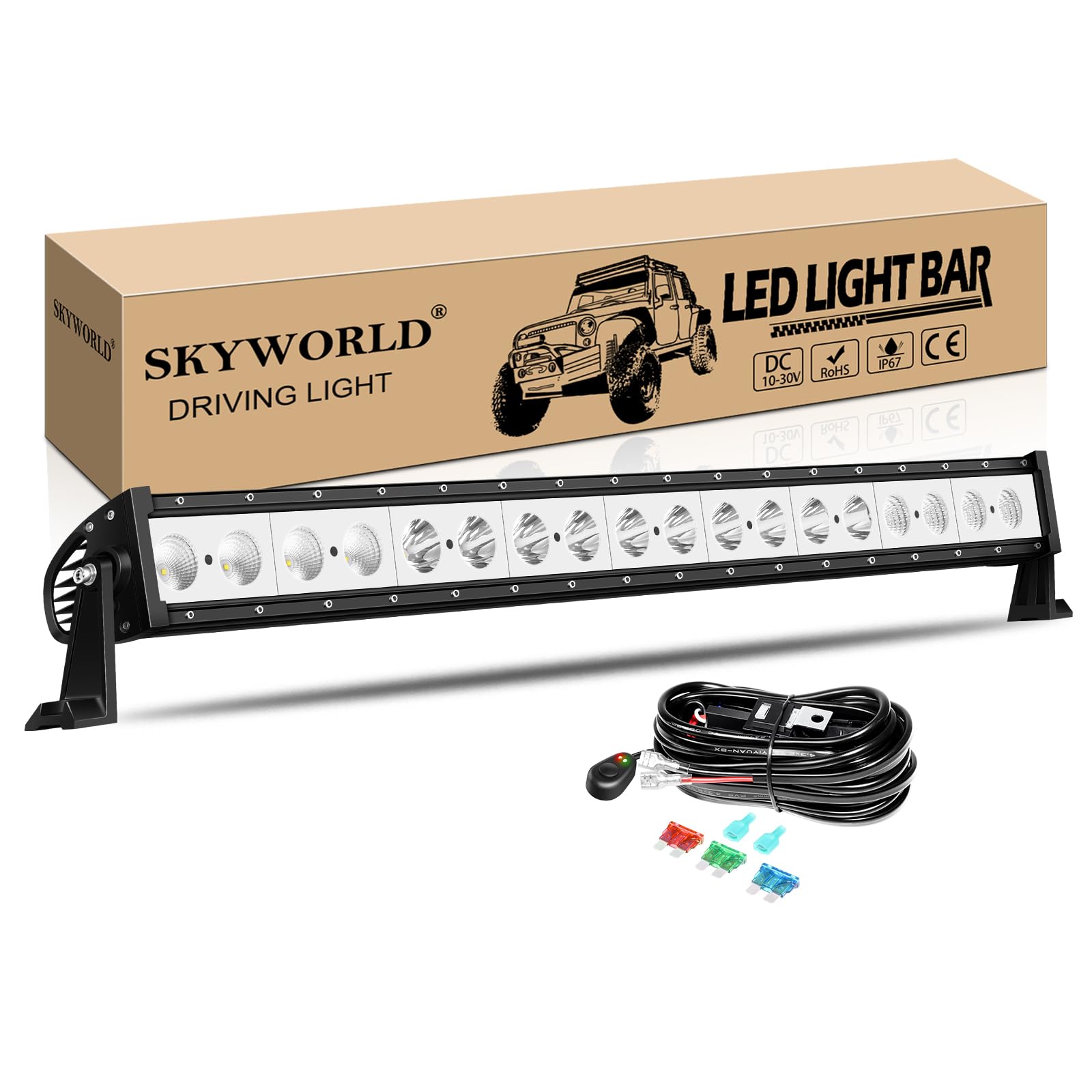 SKYWORLD 94 cm 90W Barre de LED 4x4 avec 12v Faisceau de câblage kit, Rampe LED Bar fuex Phare de Travail Barre Lumineuse pour 4x4 Offroad Véhicules Voiture Camion Tracteur Quad Bateau