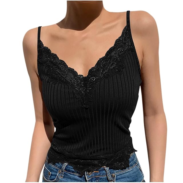 Lace Y2k Tank Tops Clothes Crop Tops Lace Patchwork Cami Ribbed Knitted Tank Top Cami for Women Summer
