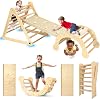 YOLEO Pikler Triangle Set, Foldable 7-in-1 Montessori Climbing Set Fun Baby Pickler-3 Piece Climbing Jungle Gym and Indoor Playground Climbing Toys for Toddlers 1-3 Inside Natural, Advanced Version