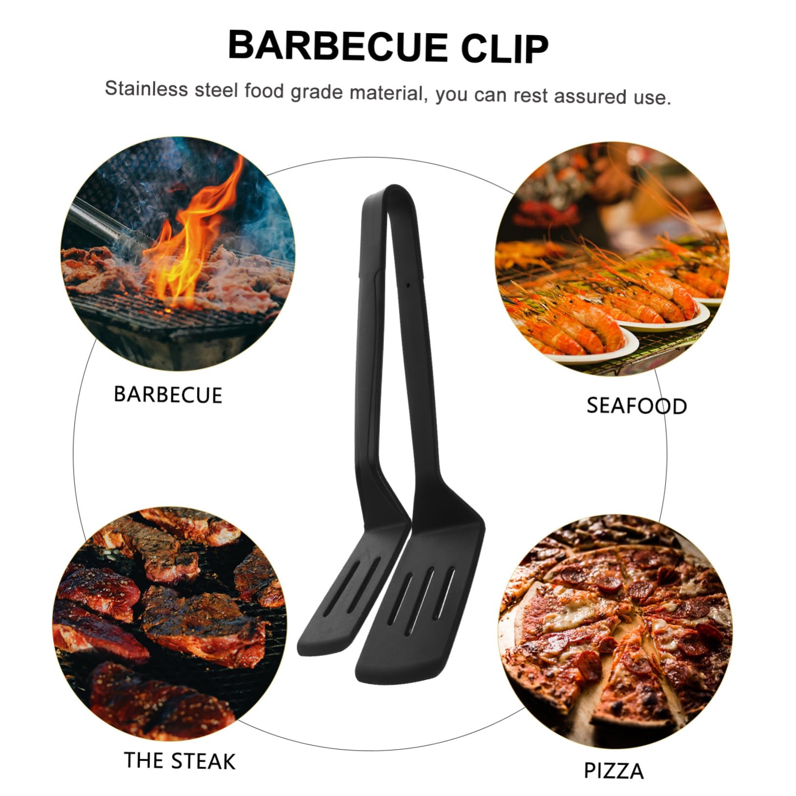 Alipis 5pièces Pince à Cuisine Acier Et Silicone Outil De Multifonction Pour Retourner Aliments Et Antidérapante Et Pratique Pour Poisson Et Noir