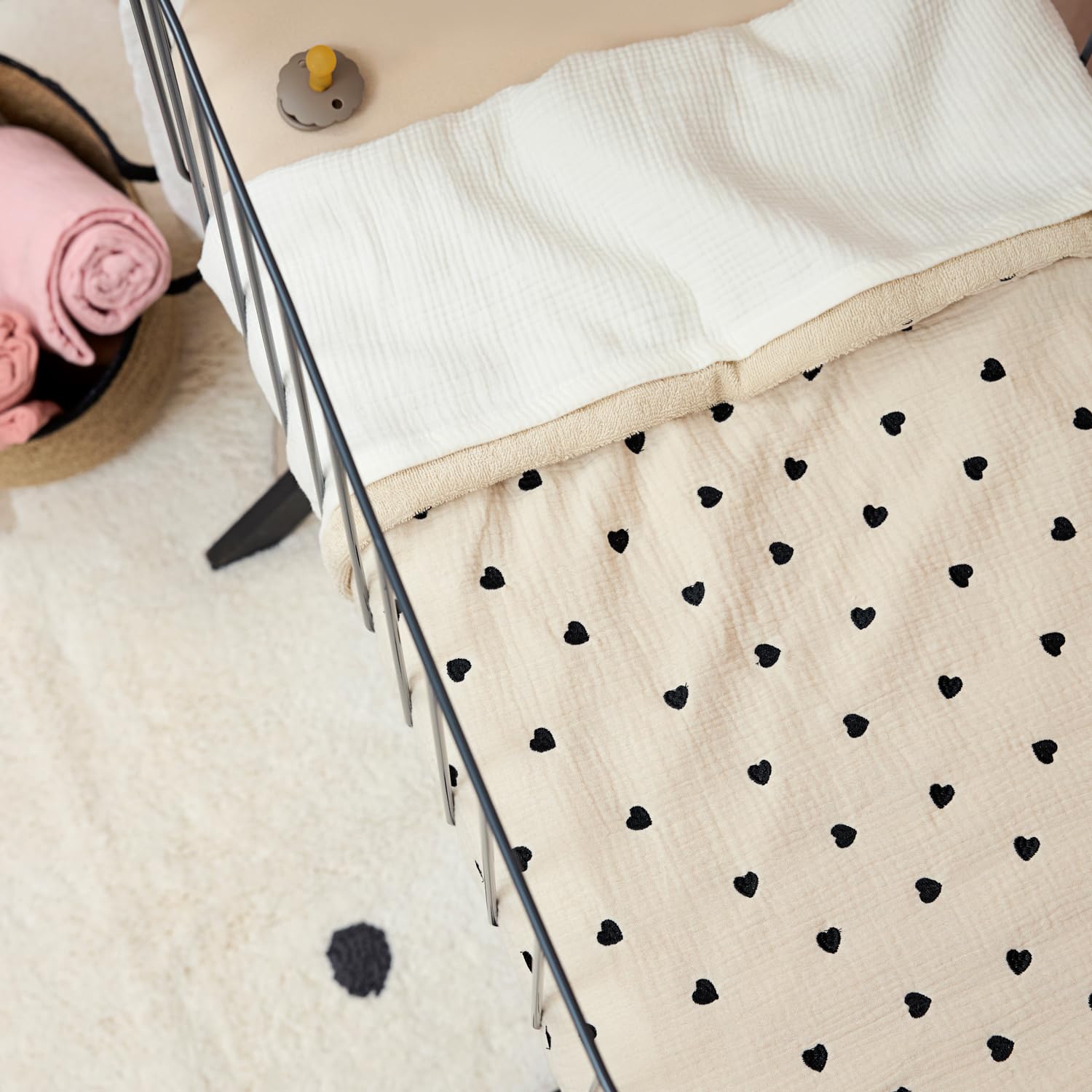 MEYCO Babydecke 100x150cm Musselin/Frottee Sweet Heart Soft Sand | 100% Baumwolle - Oeko Tex zertifiziert - TOG 1.5 - vielseitig einsetzbar - kuschelig & atmungsaktiv - waschbar