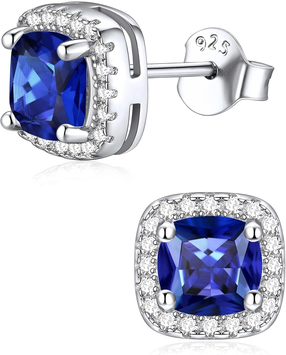 ChicSilver 925 Sterling Silver Birthstone Earrings for Women Square Diamond Earrings Cubic Zirconia Studs Earring for Women