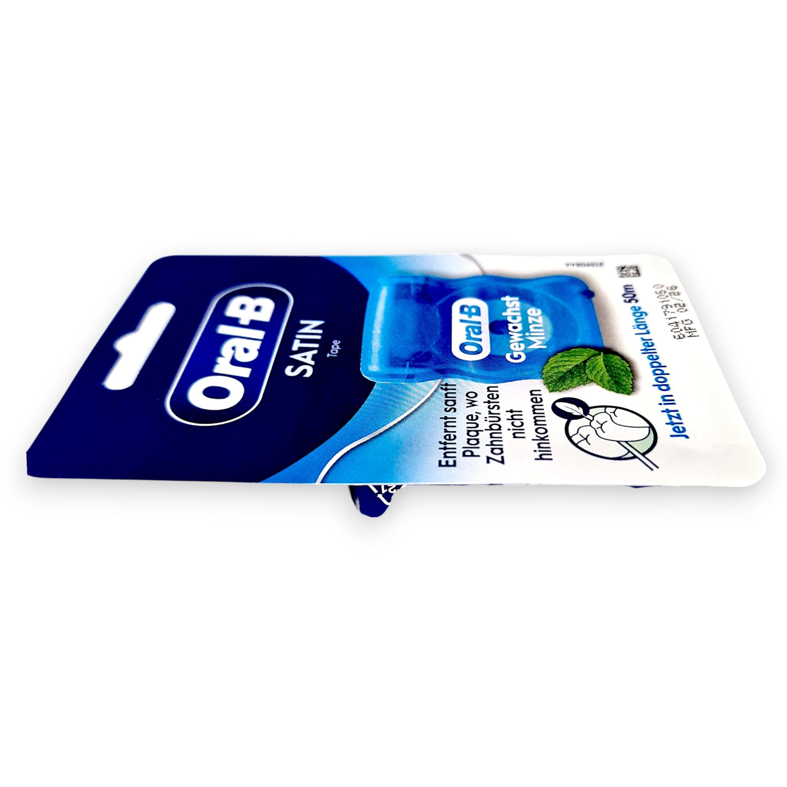 Oral-B Rotolo di nastro satinato per rimuovere la placca, il filo interdentale cerato per spazi ristretti, per una sensazione di freschezza e pulizia, sapore di menta, rotolo da 50 m