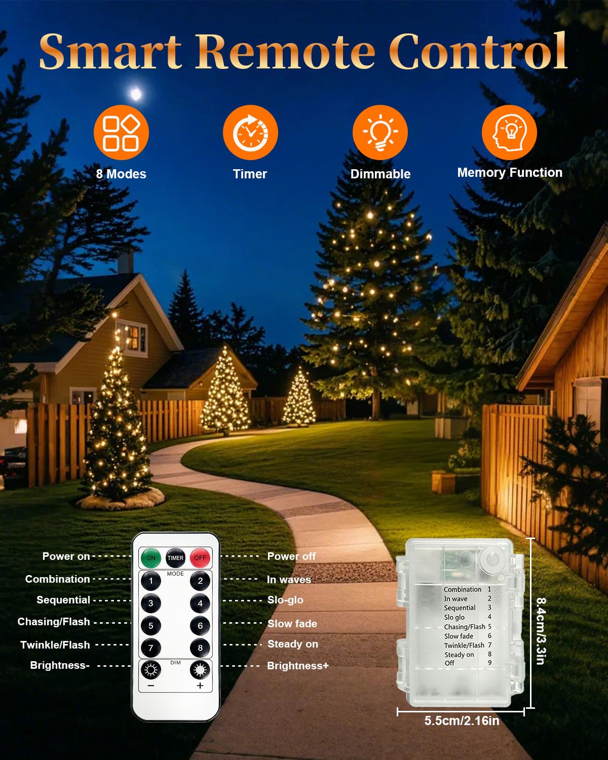 LED Batteriebetriebene Lichterkette 8 Pack, 8 x10M 100 LEDs Warmweiß Drahtlichterkette mit Fernbedienung & Timer, 8 Modi, Wasserdicht für Weihnachten, Party, Hochzeit, Garten & Zimmerdekoration