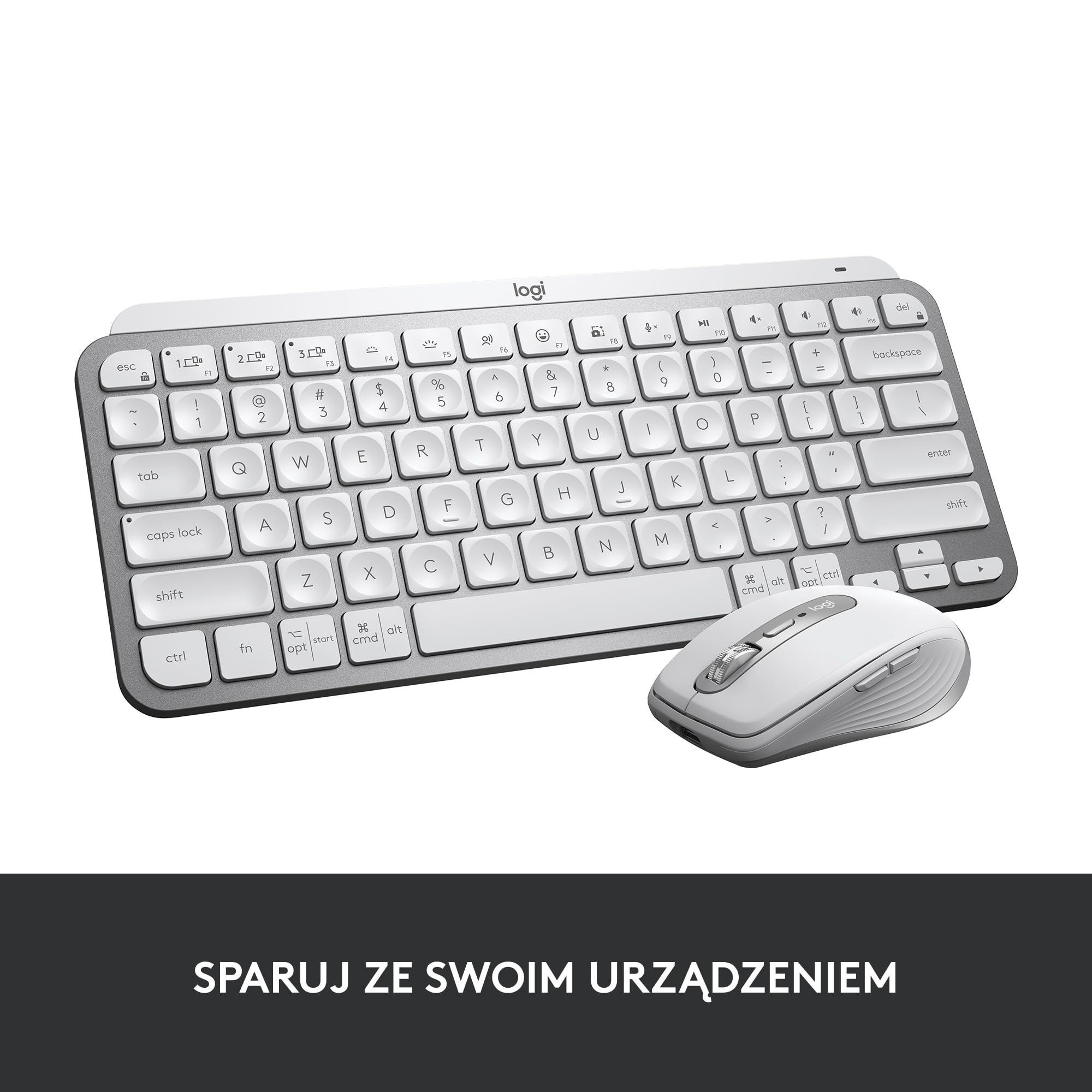 Logitech MX Keys Mini Minimalistyczna Bezprzewodowa Podświetlana Klawiatura, Kompaktowa, Zgodna z Apple macOS, iOS, Windows, Linux, Android, Metalowa Konstrukcja, QWERTY US INT'L - Jasnoszary