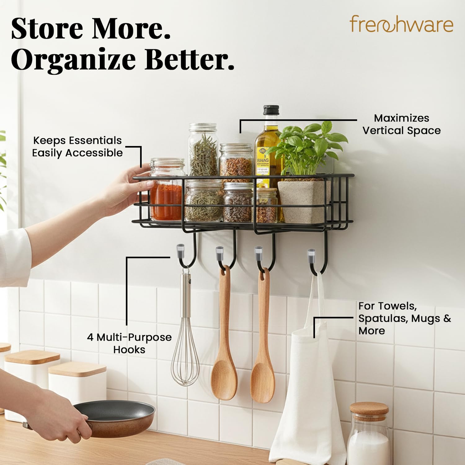 Frenchware Self Adhesive Kitchen Shelf Organiser, Drill-Free Wall Rack — Amazon image 5