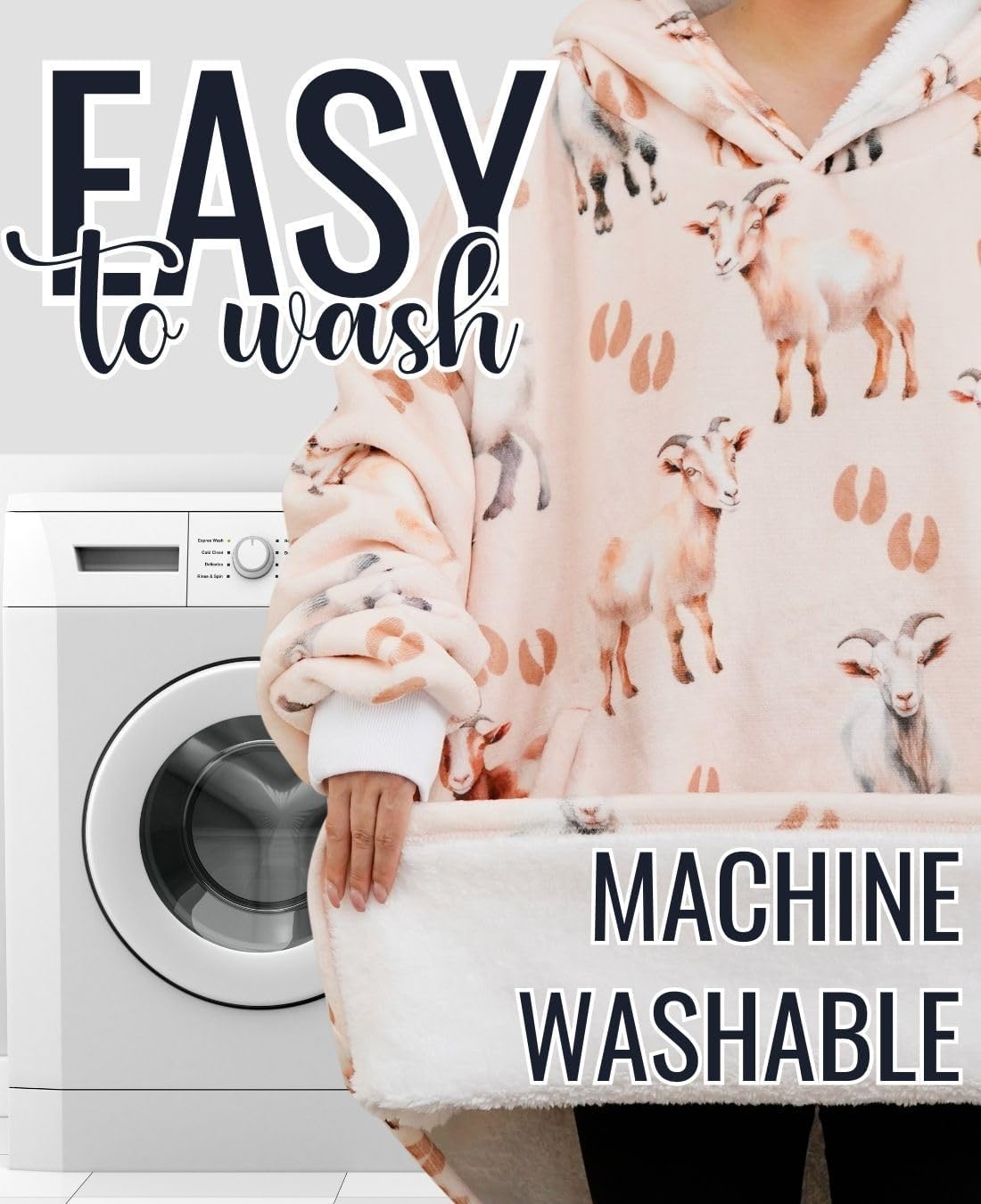 Goat Gifts for Goat Lovers, Wearable Flannel Goat Blanket Hoodie with Two Large Pocket - Full Pattern