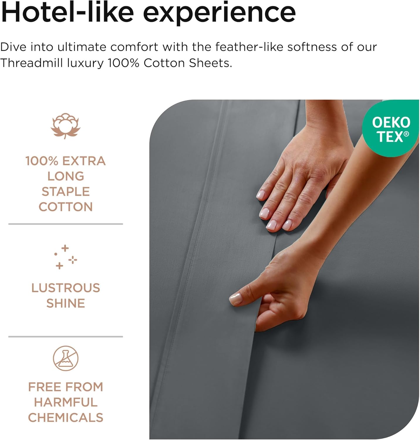 Threadmill 100% Cotton Sheets for Twin XL Size Bed - 600 Thread Count Twin XL Bed Sheets Set with 15” Deep Pocket - Sateen Weave 3-Piece Bedding Set with Cooling Effect, Dark Grey - Image 4