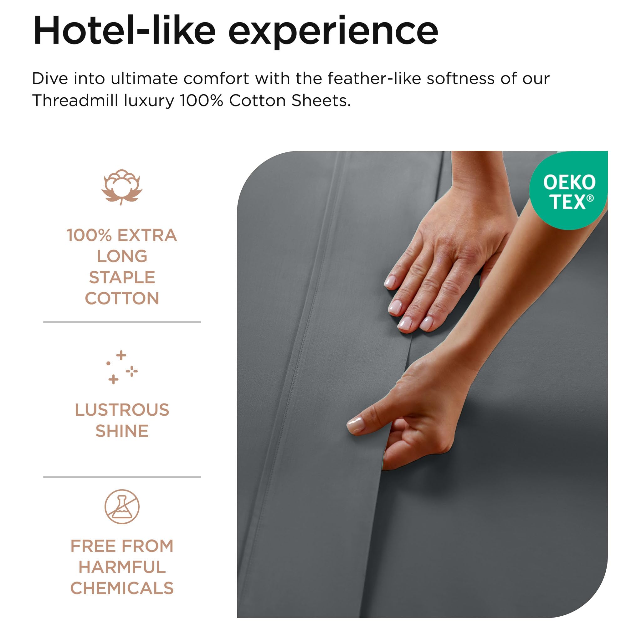 Threadmill Home Linen 600 Thread Count 100% Cotton Sheets, Dark Grey California King Size Sheets 4 Piece Sateen Bed Sheet Set - Image 4