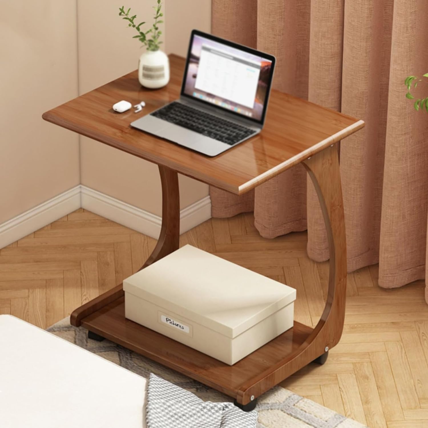 Aimery Office End Table C Shape Bedside Table Nightstand TV Tray Table Mobile Side Table with Wheels, Sofa End Table, with Bottom Shelf, for Bedroom (Size : 70 * 40 * 64CM)