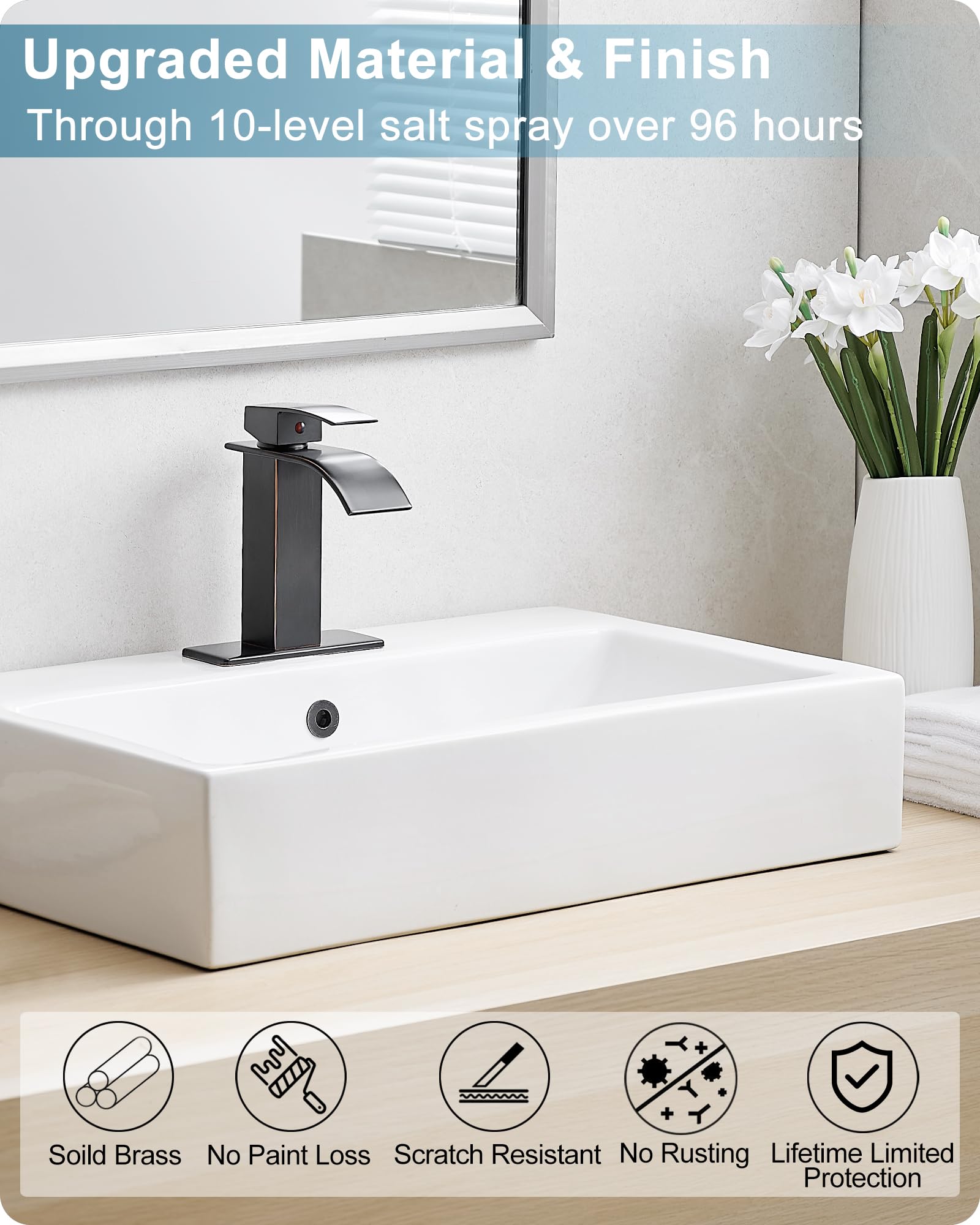 Waterfall Bathroom Faucet Oil Rubbed Bronze Brass 4 Ins Bathroom Faucets One Hole or 3 Hole Single Handle — view 4