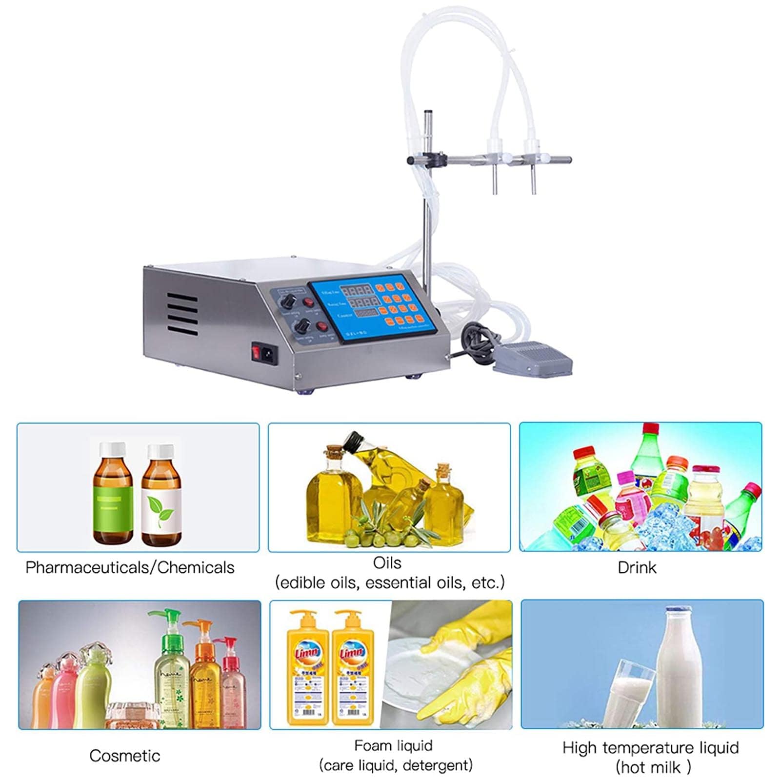 Riempitrice automatica di liquidi a doppio tubo, pompa di riempimento CNC elettrica ad alta precisione, per olio essenza, profumo, acqua, imbottigliamento di bevande, volume regolabile, facile da