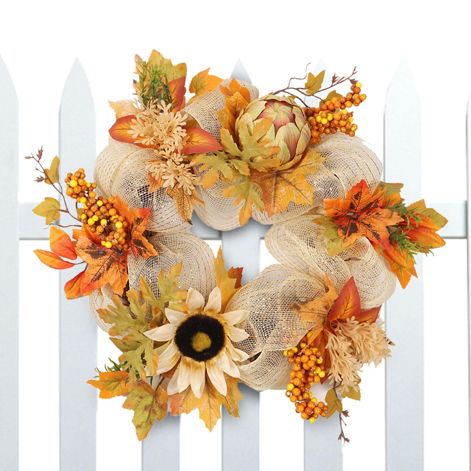 Couronne de porte été et automne avec tournesol artificiel pour Halloween 38 cm